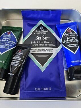 NIB JACK BLACK Facial Cleanser, Scrub Shampoo, Lip Balm Men's Cosmetic Care Set